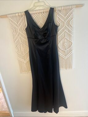 Tahari Black Satin V-Neck Maxi Dress